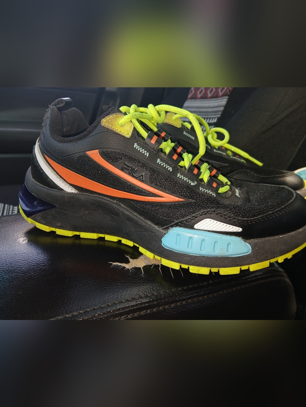 Fila Black Sneaker with Neon Yellow Laces